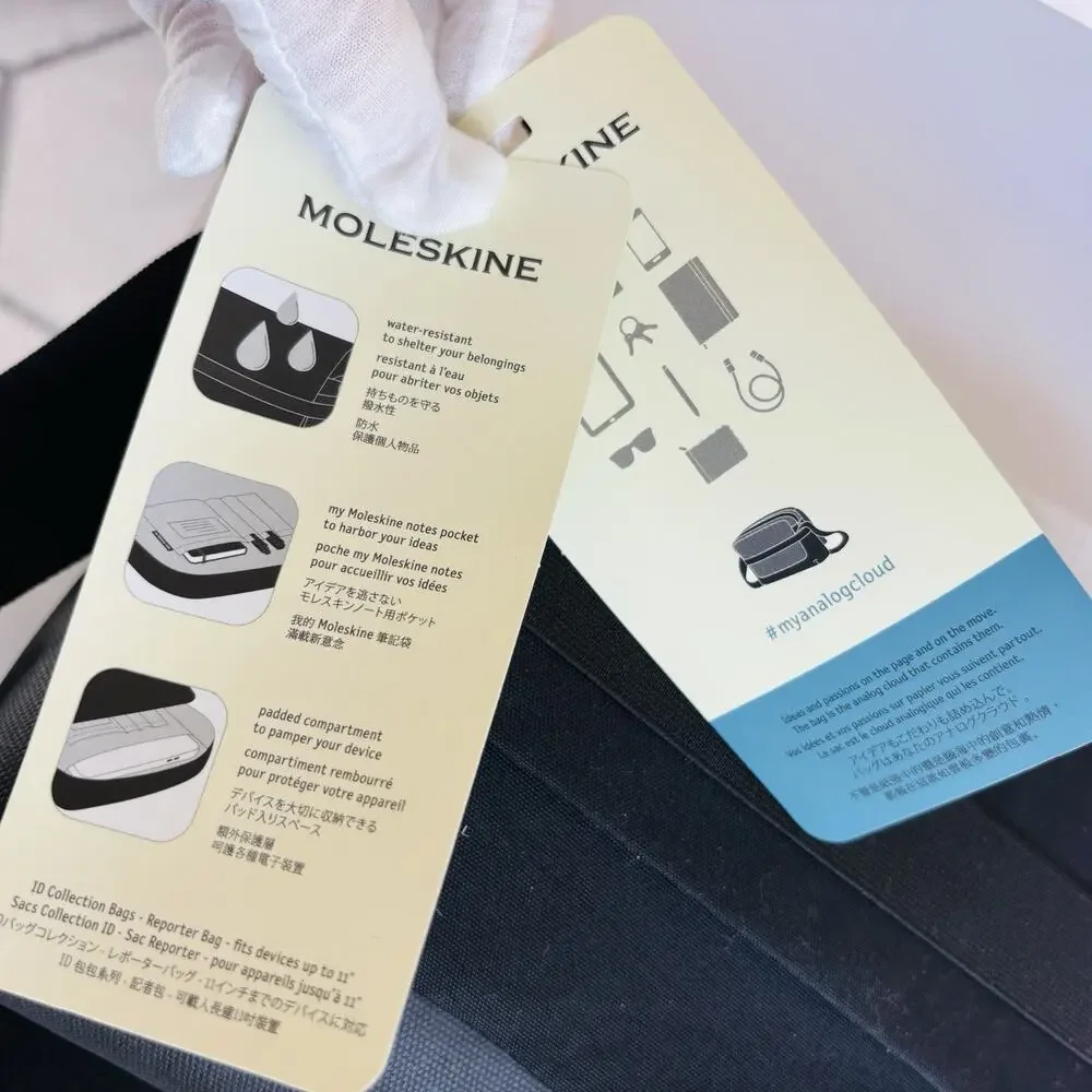 NWT Moleskine ID Collection Reporter Bag. Fits Devices 11” Black Water Resistant
